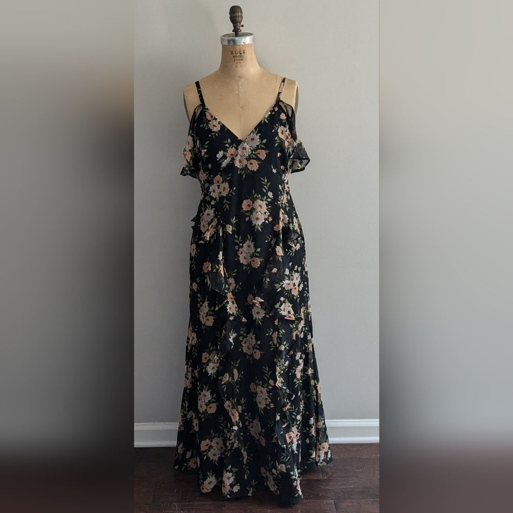 Old Navy Wedding Guest Black Floral Off-Shoulder Maxi Dress